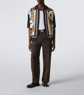 Printed silk and cotton bowling shirt