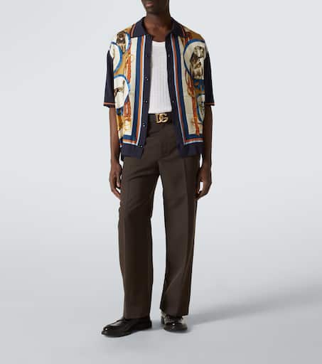 Printed silk and cotton bowling shirt