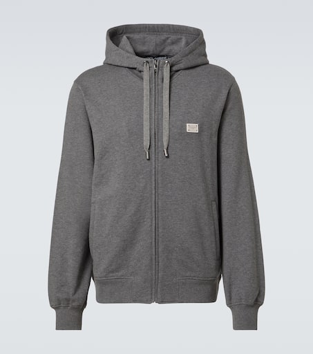 Logo cotton jersey zip-up hoodie