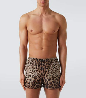 Leopard-print swim trunks
