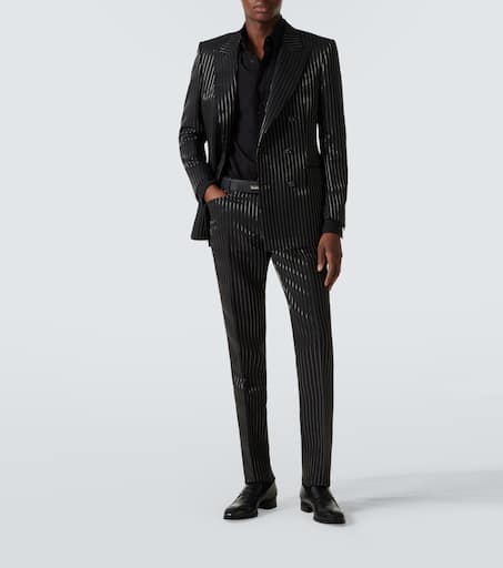Dylan striped wool and silk suit pants