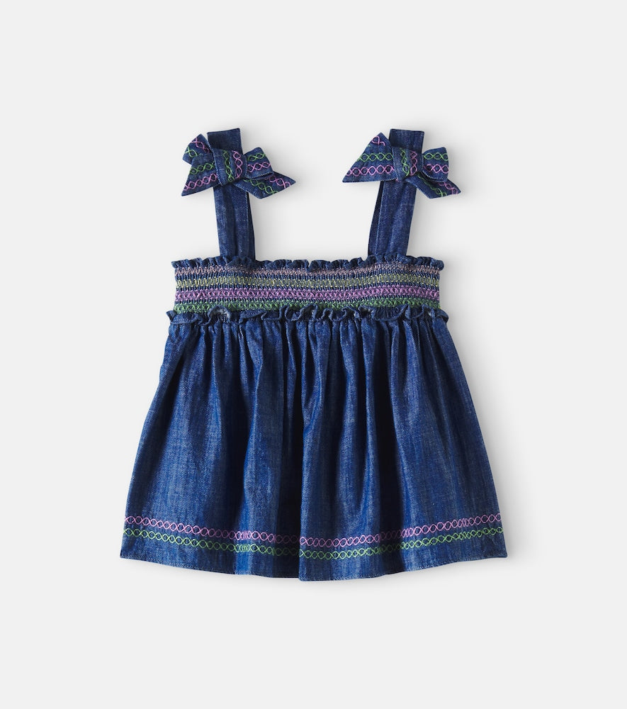 Tallow embroidered denim top