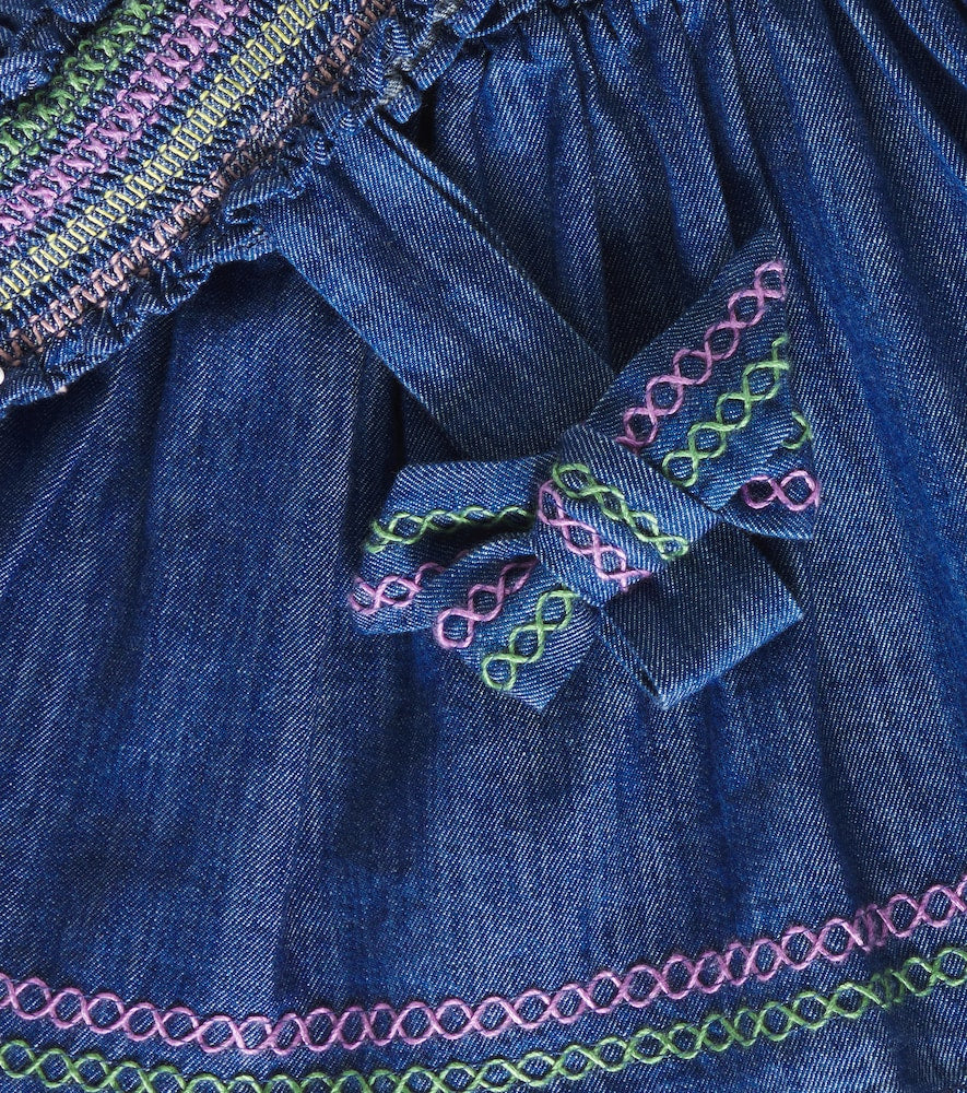 Tallow embroidered denim top
