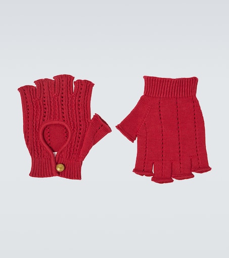 Ribbed-knit cotton fingerless gloves