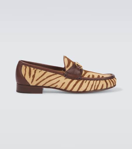 VLogo zebra-print calf hair loafers
