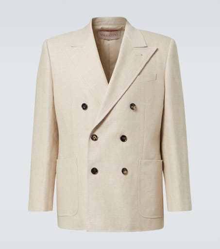 Double-breasted linen-blend blazer