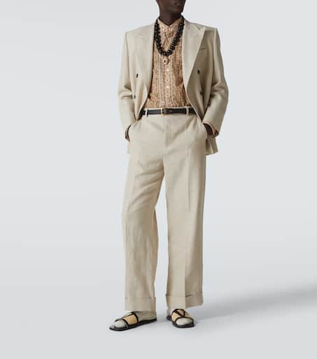 Double-breasted linen-blend blazer