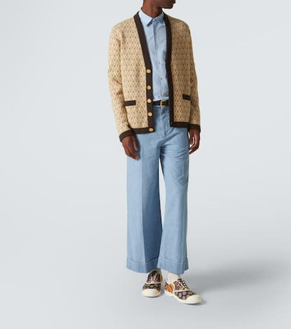 Cropped wide-leg denim pants