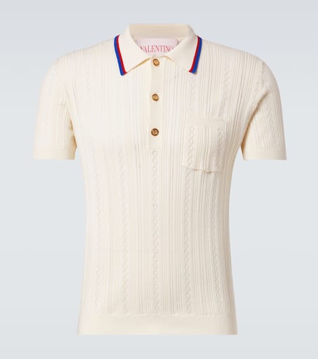 Cable-knit cotton polo sweater