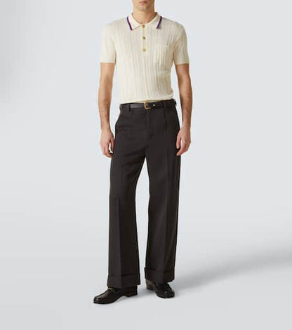 Cable-knit cotton polo sweater