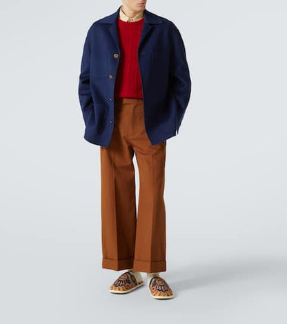 Cropped cotton gabardine wide-leg pants