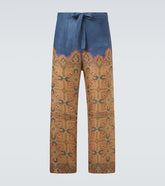 Printed linen wide-leg pants