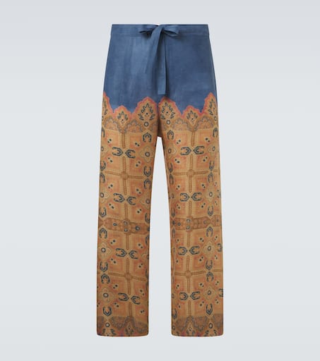 Printed linen wide-leg pants