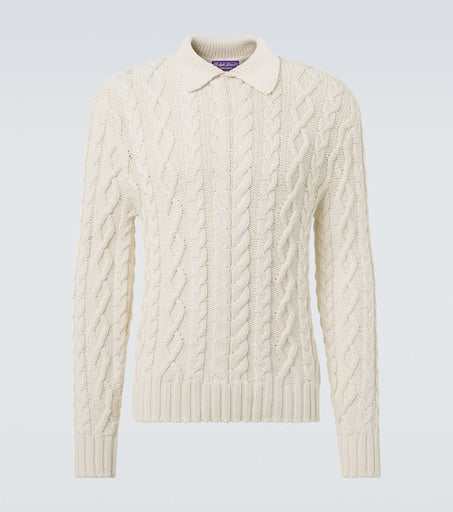 Cable-knit cotton-blend sweater