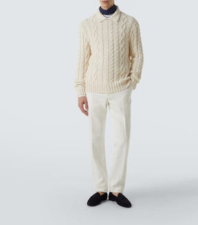 Cable-knit cotton-blend sweater