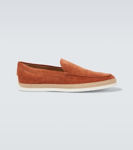 Jute-trimmed suede slip-on shoes