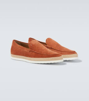 Jute-trimmed suede slip-on shoes