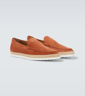 Jute-trimmed suede slip-on shoes