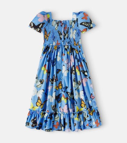 Printed shirred cotton poplin dress