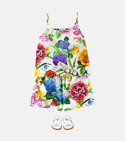 Floral cotton shirt and shorts set