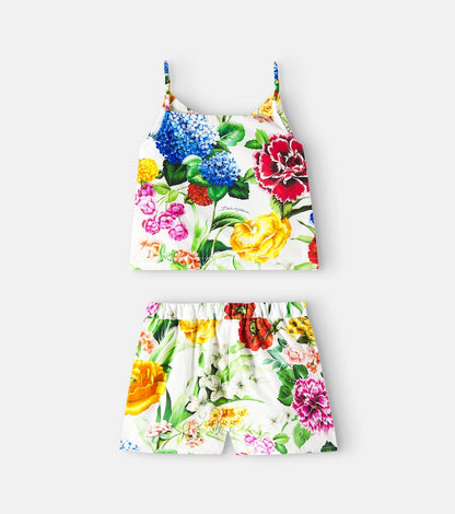 Floral cotton shirt and shorts set