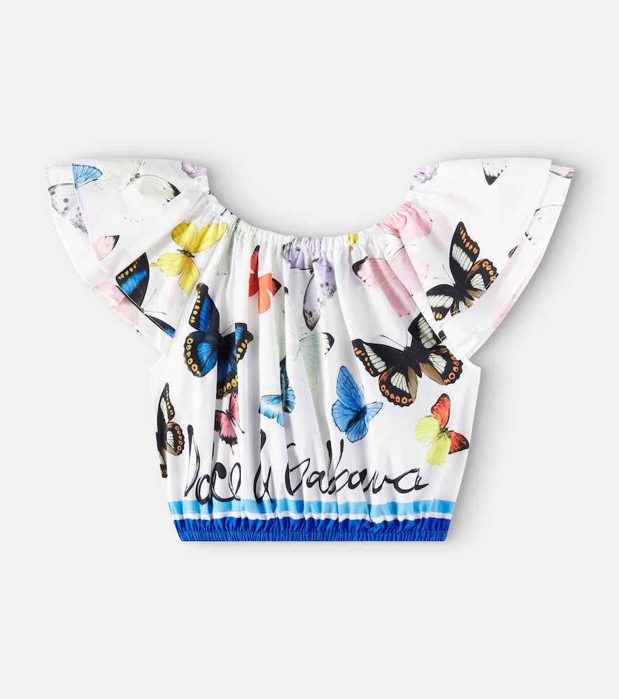 Ruffled printed cotton poplin top