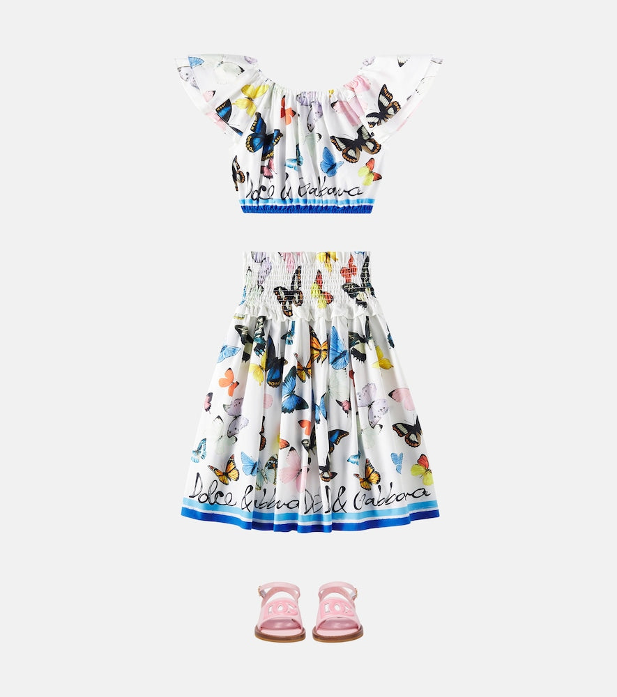 Ruffled printed cotton poplin top