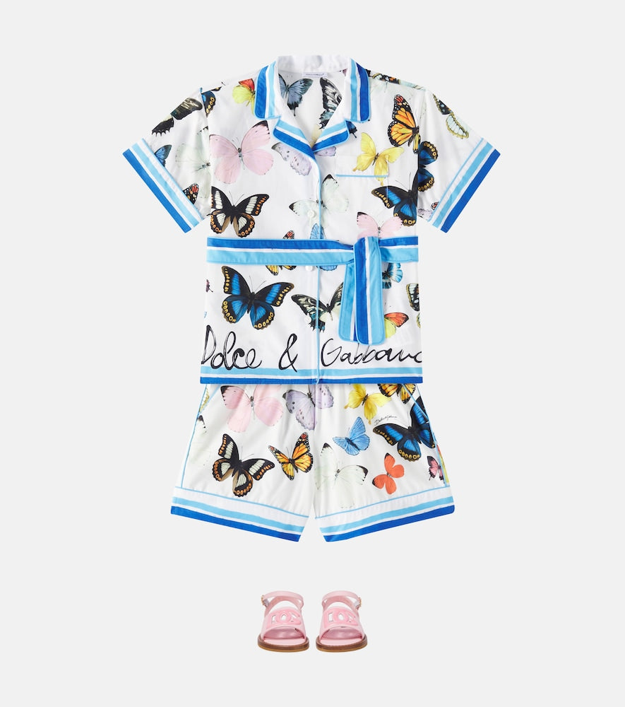 Printed belted cotton poplin shirt