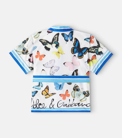 Printed belted cotton poplin shirt