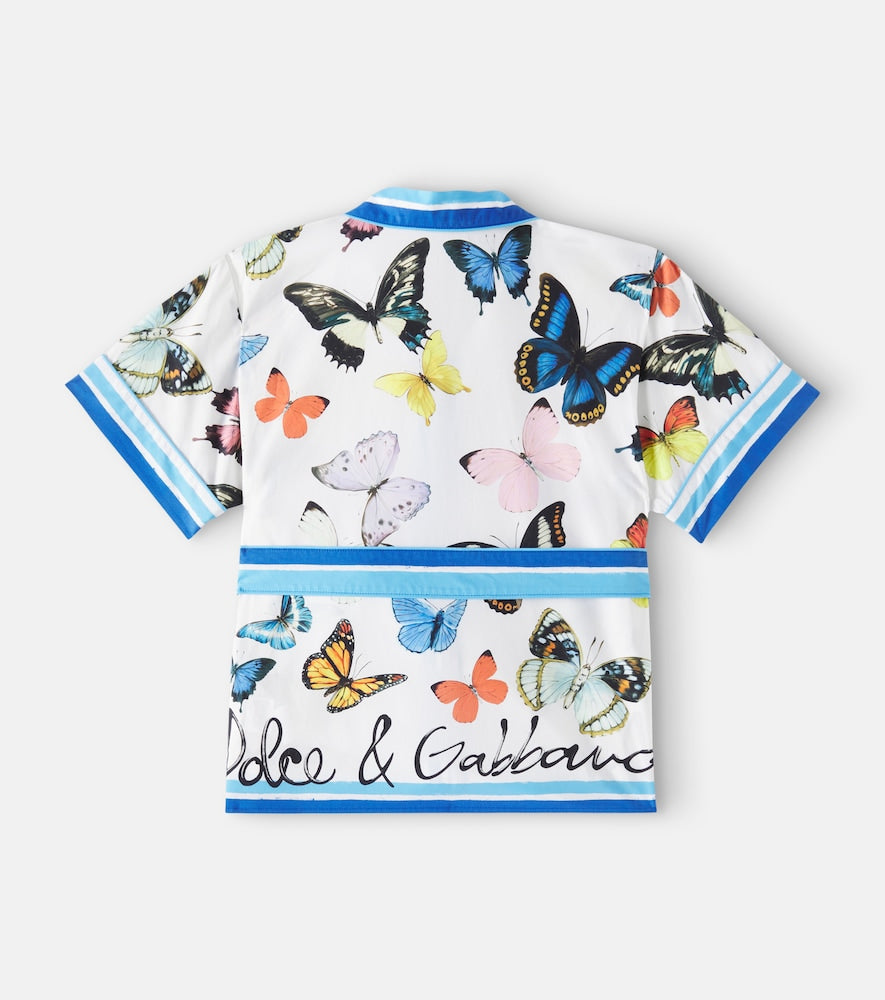 Printed belted cotton poplin shirt