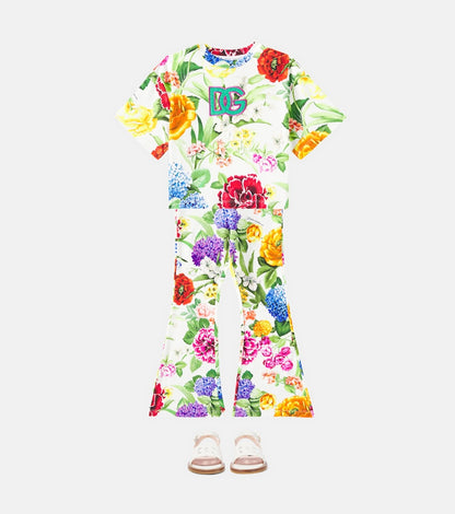 Floral cotton-blend flared pants