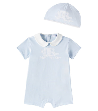 Baby cotton playsuit and beanie set