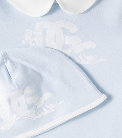 Baby cotton playsuit and beanie set