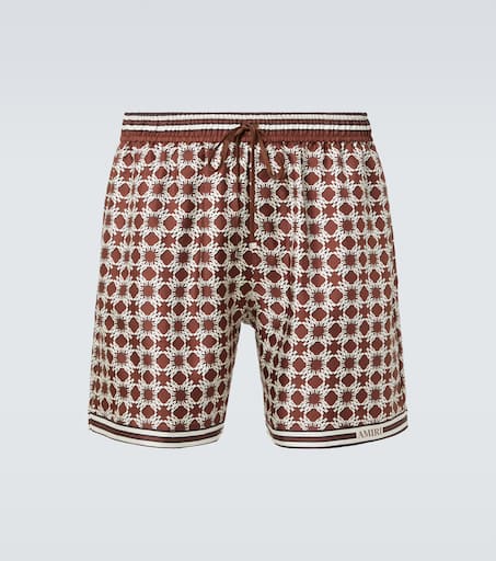 Printed silk twill shorts