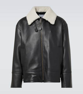 Shearling-trimmed leather jacket