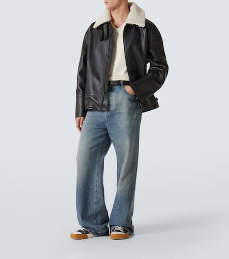 Shearling-trimmed leather jacket