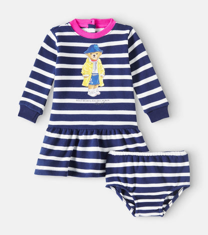 Baby striped cotton-blend dress
