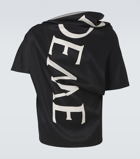 Logo draped silk twill top