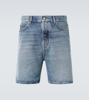 Leather-trimmed denim shorts