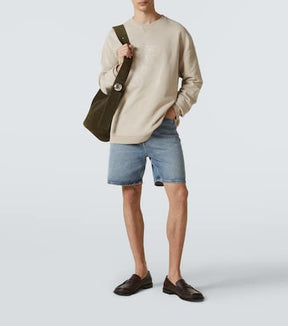 Leather-trimmed denim shorts