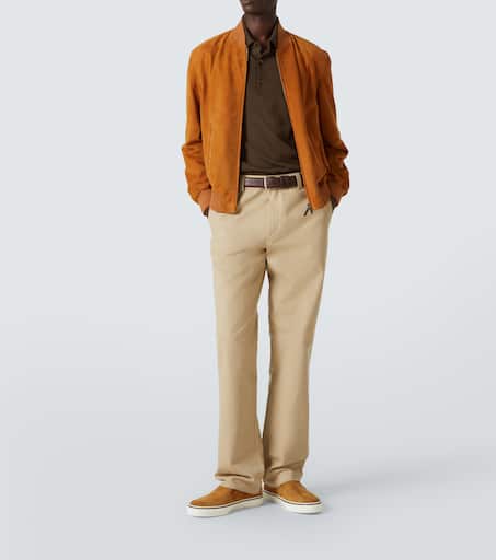 Cotton-blend wide-leg chinos