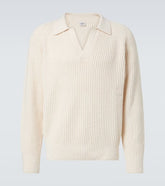 Ribbed-knit cotton polo sweater