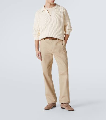 Ribbed-knit cotton polo sweater