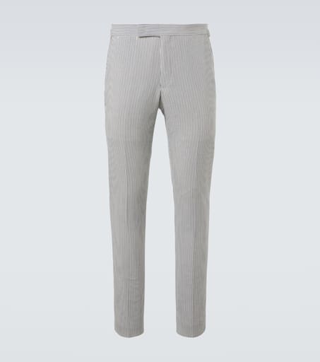 Striped cotton seersucker suit pants