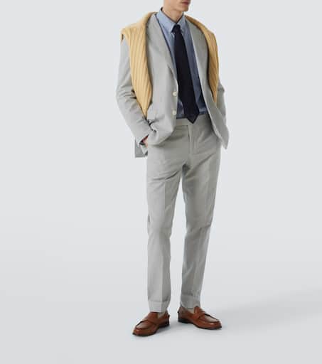 Striped cotton seersucker suit pants
