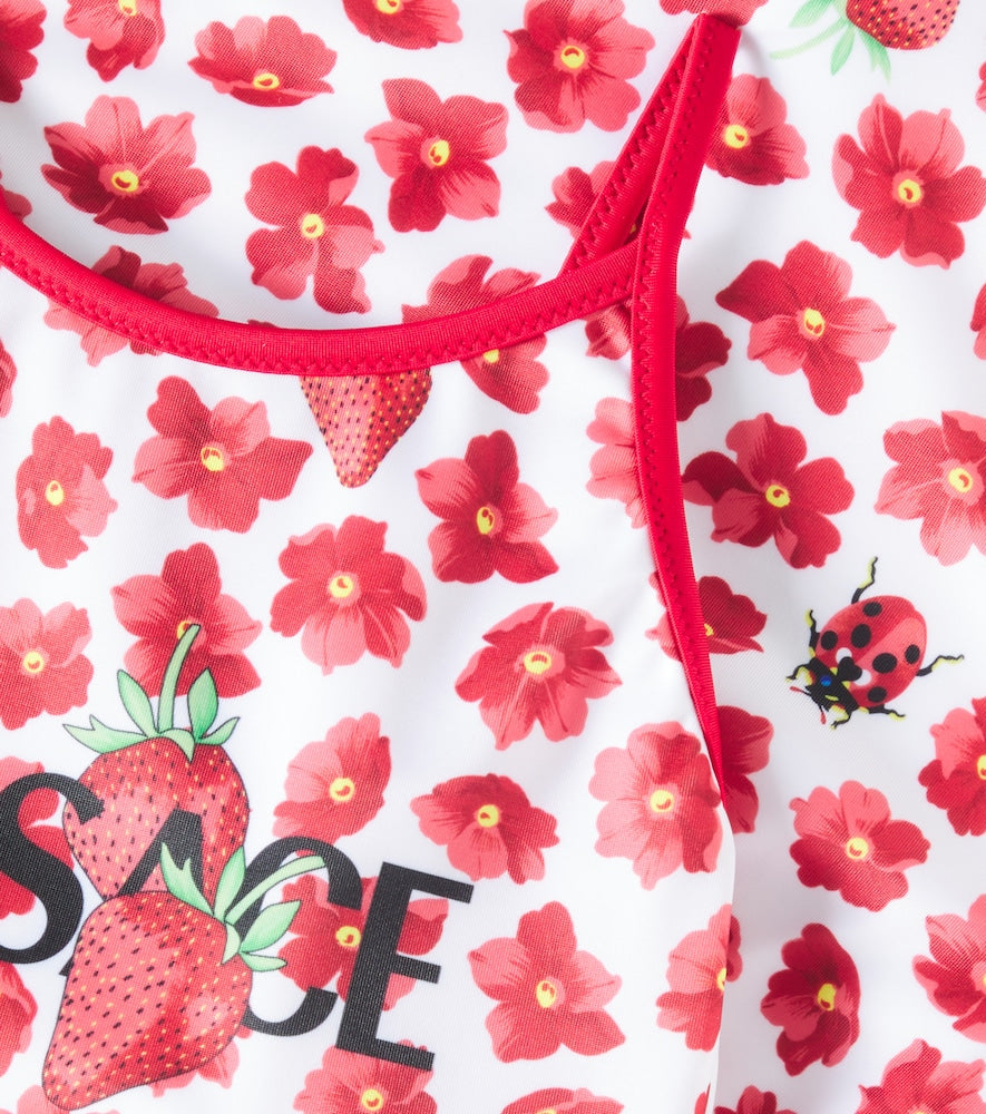 Strawberry Garden bow-detail floral swimsuit