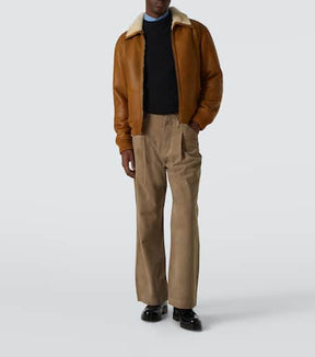 Shearling-trimmed leather bomber jacket