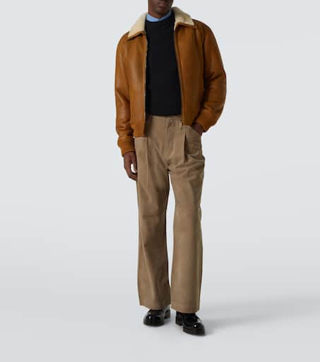 Shearling-trimmed leather bomber jacket