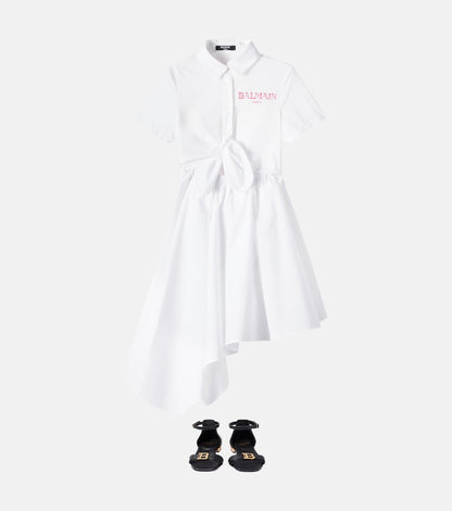Logo asymmetric cotton shirt dress