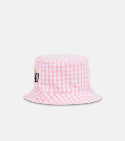 Teddy Bear embroidered checked bucket hat